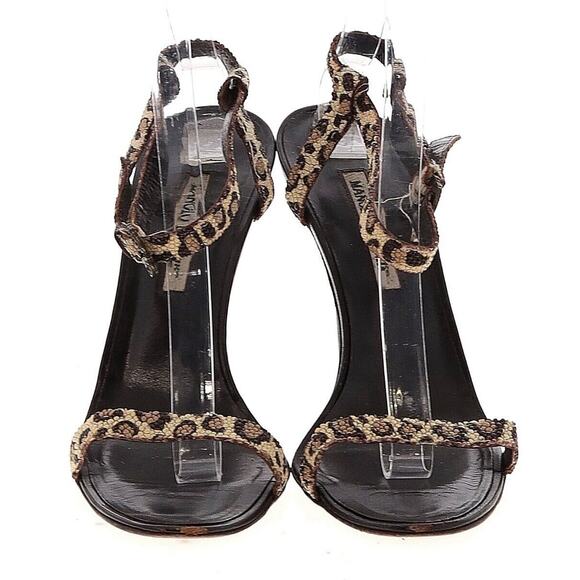 Manolo Blahnik Animal Animal Skin Leopard Print Open Toe Ankle Strap Stiletto 41 - Picture 1 of 13